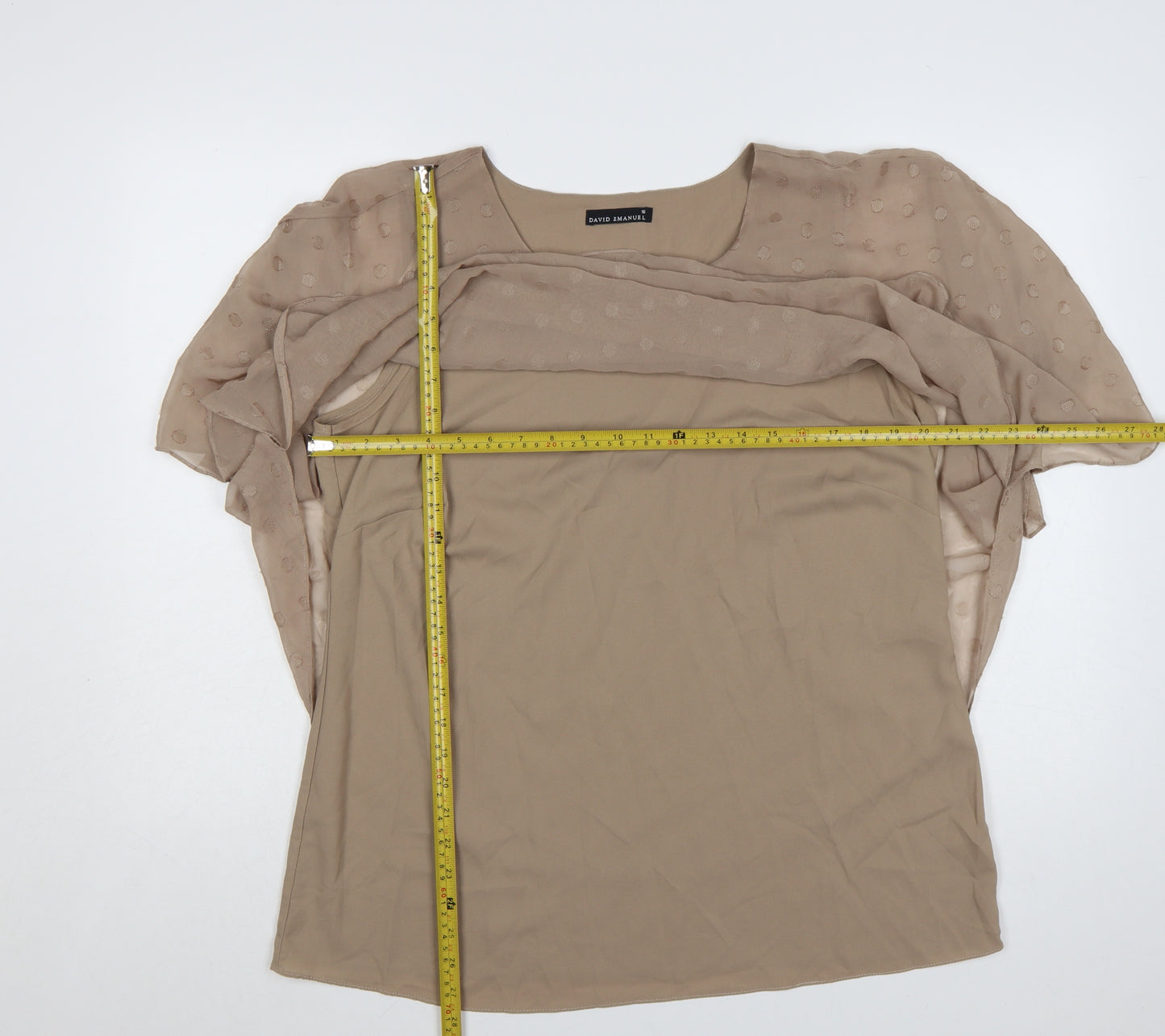 David Emanuel Women’s Beige Chiffon Polka Dot Tunic Blouse Size 16