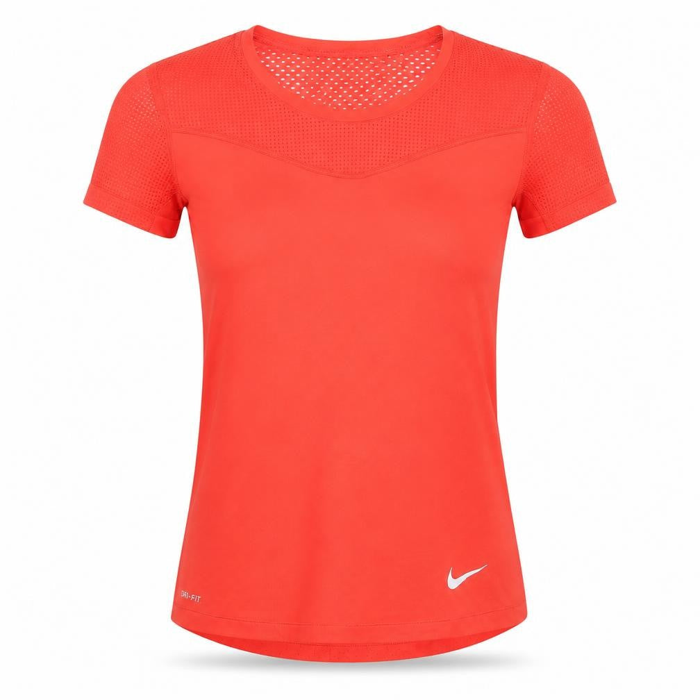 Front view of Nike Pro Dri-FIT Women's Red Slim Fit Active T-Shirt, size S