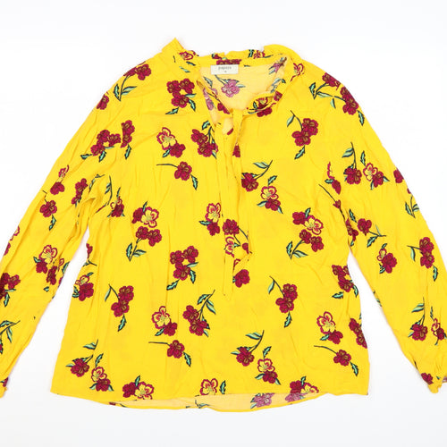 Papaya Women's Yellow Floral Tunic Blouse Size 14 Long Sleeve Viscose