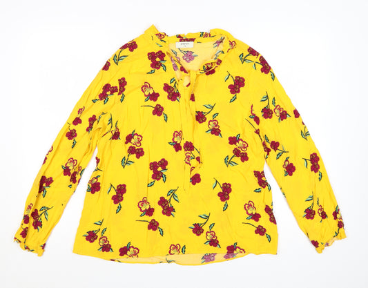 Papaya Women's Yellow Floral Tunic Blouse Size 14 Long Sleeve Viscose