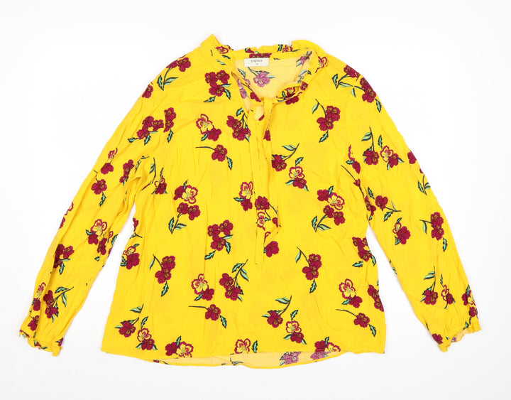 Papaya Women's Yellow Floral Tunic Blouse Size 14 Long Sleeve Viscose