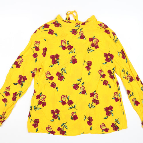 Papaya Women's Yellow Floral Tunic Blouse Size 14 Long Sleeve Viscose