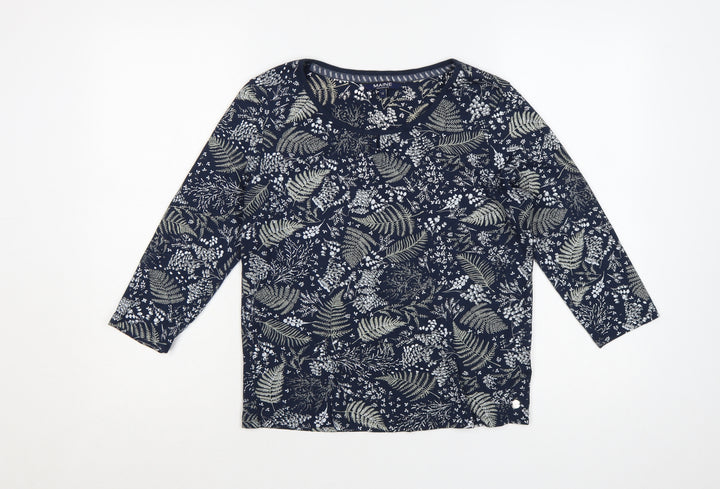 Maine New England Women's Blue Floral 3/4 Sleeve Cotton Top Size 12