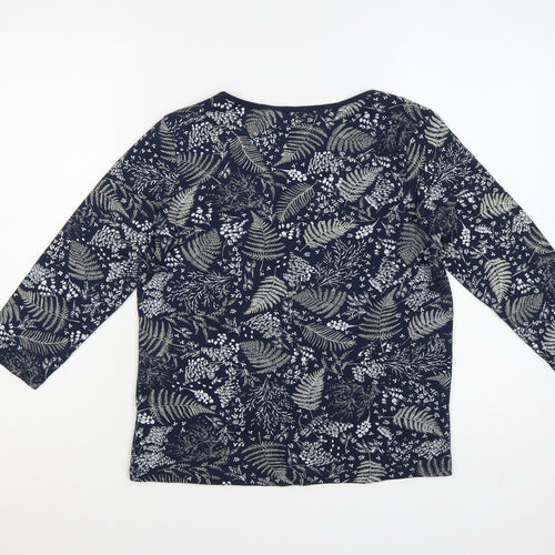 Maine New England Women's Blue Floral 3/4 Sleeve Cotton Top Size 12