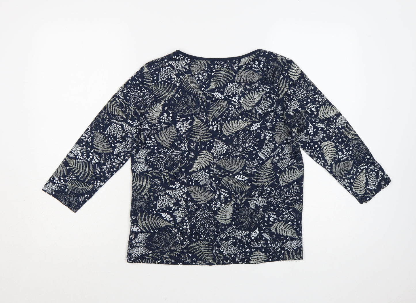 Maine New England Women's Blue Floral 3/4 Sleeve Cotton Top Size 12