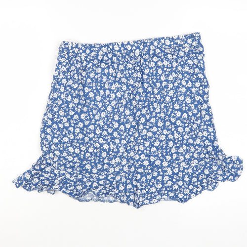 New Look Women Blue Floral Wrap Short Skirt Size 14 Summer Viscose Ruffle