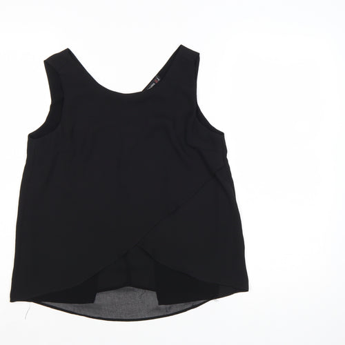 Bershka Women’s Black Wrap Chiffon Sleeveless Blouse Size 6