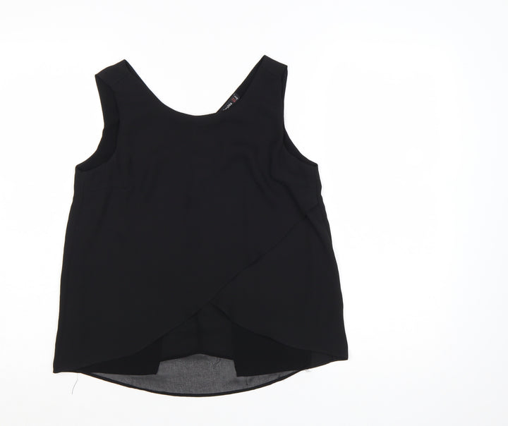 Bershka Women’s Black Wrap Chiffon Sleeveless Blouse Size 6