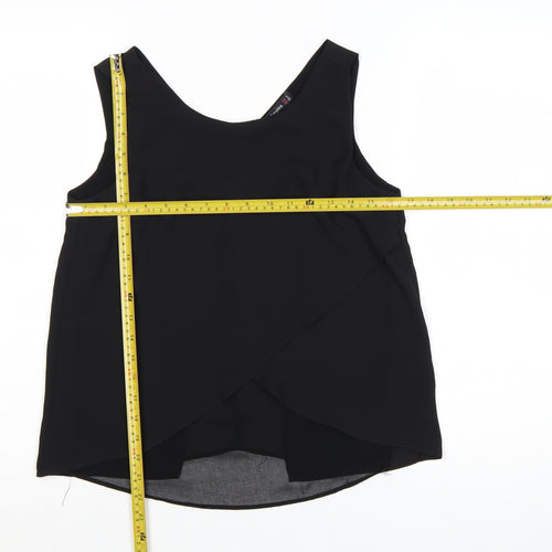 Bershka Women’s Black Wrap Chiffon Sleeveless Blouse Size 6