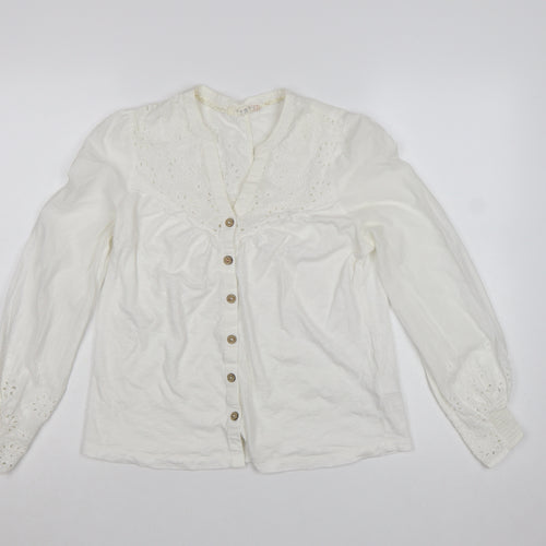 White Stuff Women’s White Cotton Embroidered Button Blouse UK 8