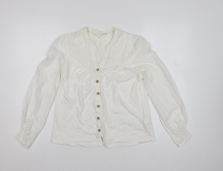 White Stuff Women’s White Cotton Embroidered Button Blouse UK 8
