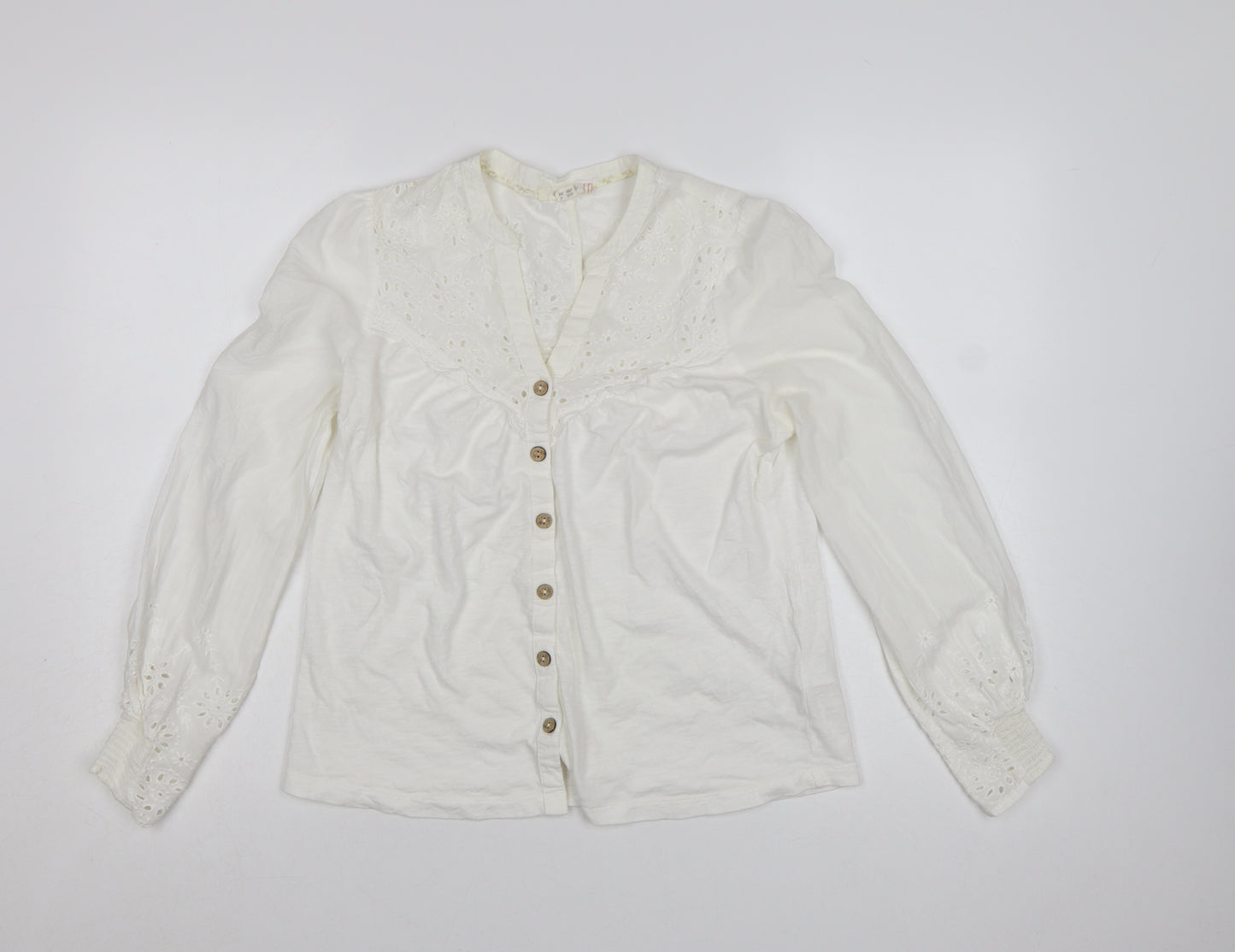 White Stuff Women’s White Cotton Embroidered Button Blouse UK 8