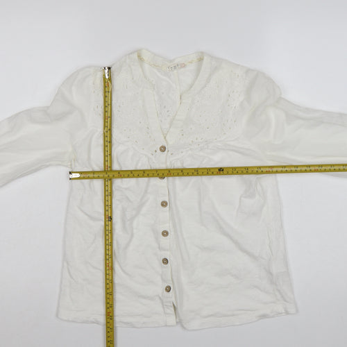 White Stuff Women’s White Cotton Embroidered Button Blouse UK 8
