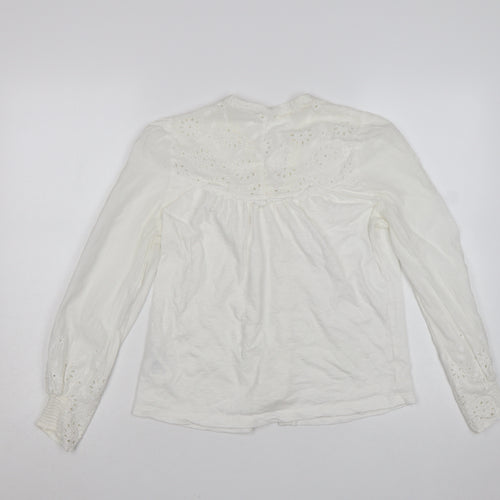 White Stuff Women’s White Cotton Embroidered Button Blouse UK 8