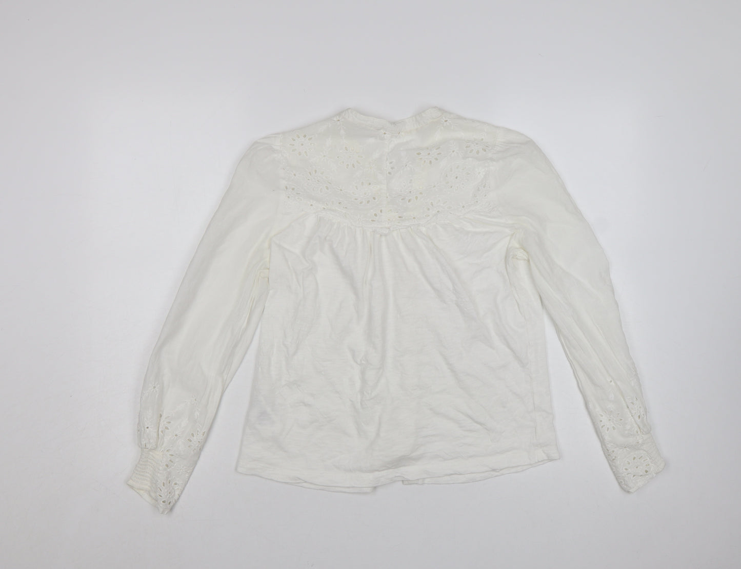 White Stuff Women’s White Cotton Embroidered Button Blouse UK 8