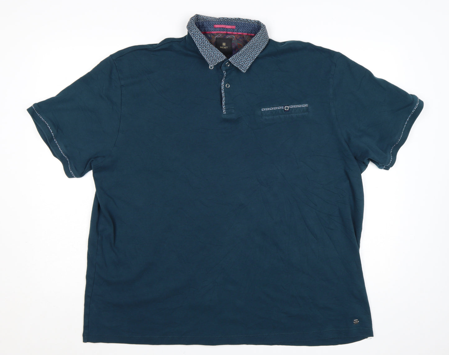 Next Men's Blue 3XL Short Sleeve Cotton Polo Shirt
