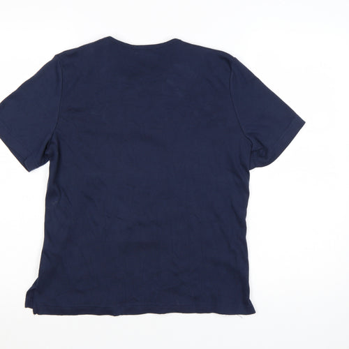 Eternal Womens Blue Embroidered Floral Cotton T-Shirt Size 14-16