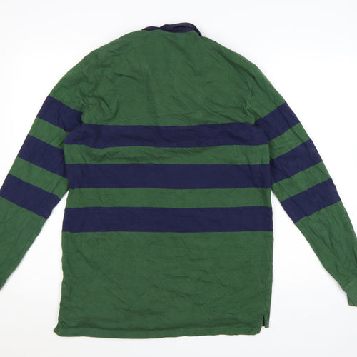 Fila Heritage Men's Green Striped Long Sleeve Rugby Polo Shirt M