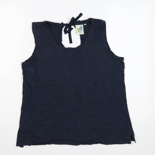 Weird Fish Women's Blue Cotton Sleeveless Tie Back Tank Top Size 16