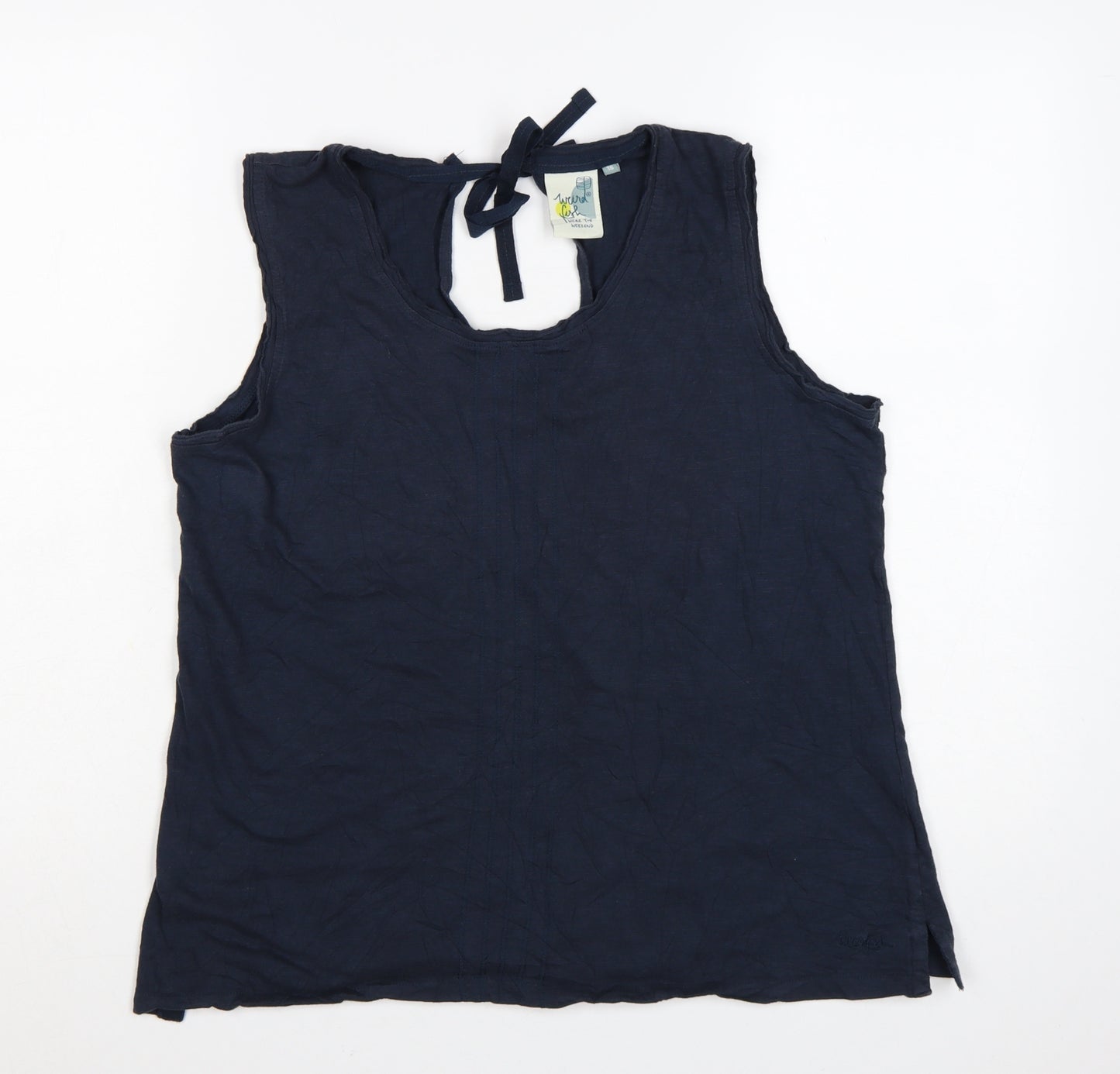 Weird Fish Women's Blue Cotton Sleeveless Tie Back Tank Top Size 16