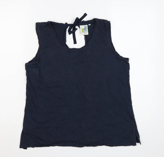 Weird Fish Women's Blue Cotton Sleeveless Tie Back Tank Top Size 16