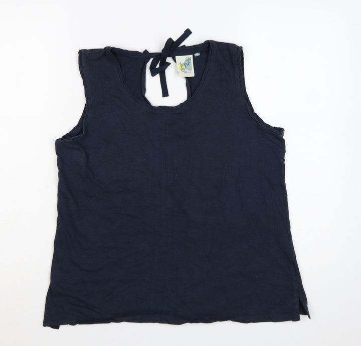 Weird Fish Women's Blue Cotton Sleeveless Tie Back Tank Top Size 16