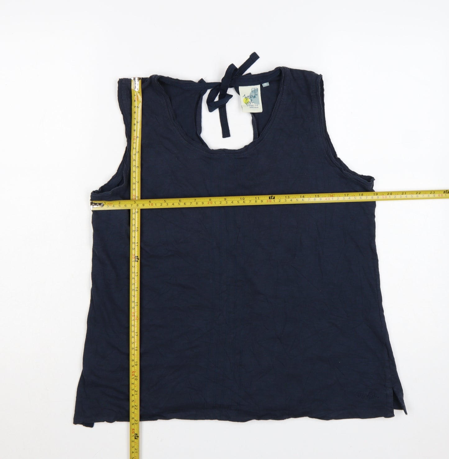Weird Fish Women's Blue Cotton Sleeveless Tie Back Tank Top Size 16