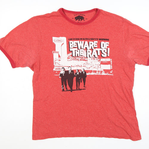 Lee Cooper Men's Red Graphic Print Crew Neck T-Shirt Size L