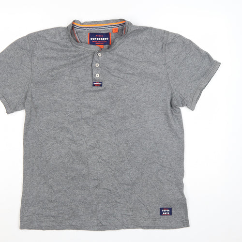 Superdry Men’s Grey Henley Short Sleeve Cotton T-Shirt 2XL