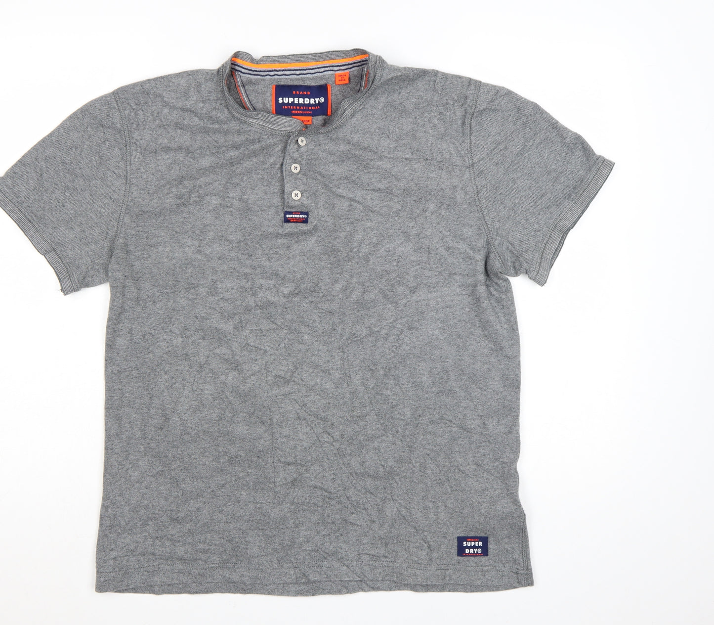 Superdry Men’s Grey Henley Short Sleeve Cotton T-Shirt 2XL