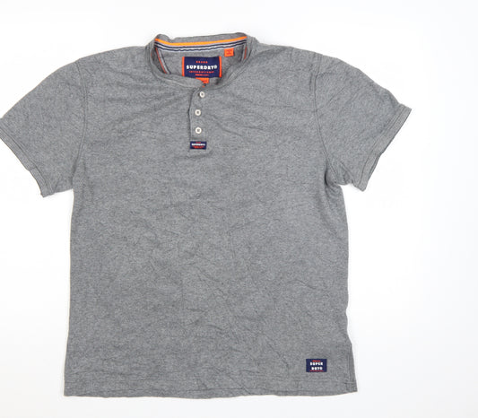 Superdry Men’s Grey Henley Short Sleeve Cotton T-Shirt 2XL