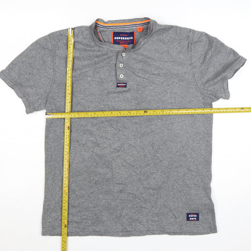 Superdry Men’s Grey Henley Short Sleeve Cotton T-Shirt 2XL