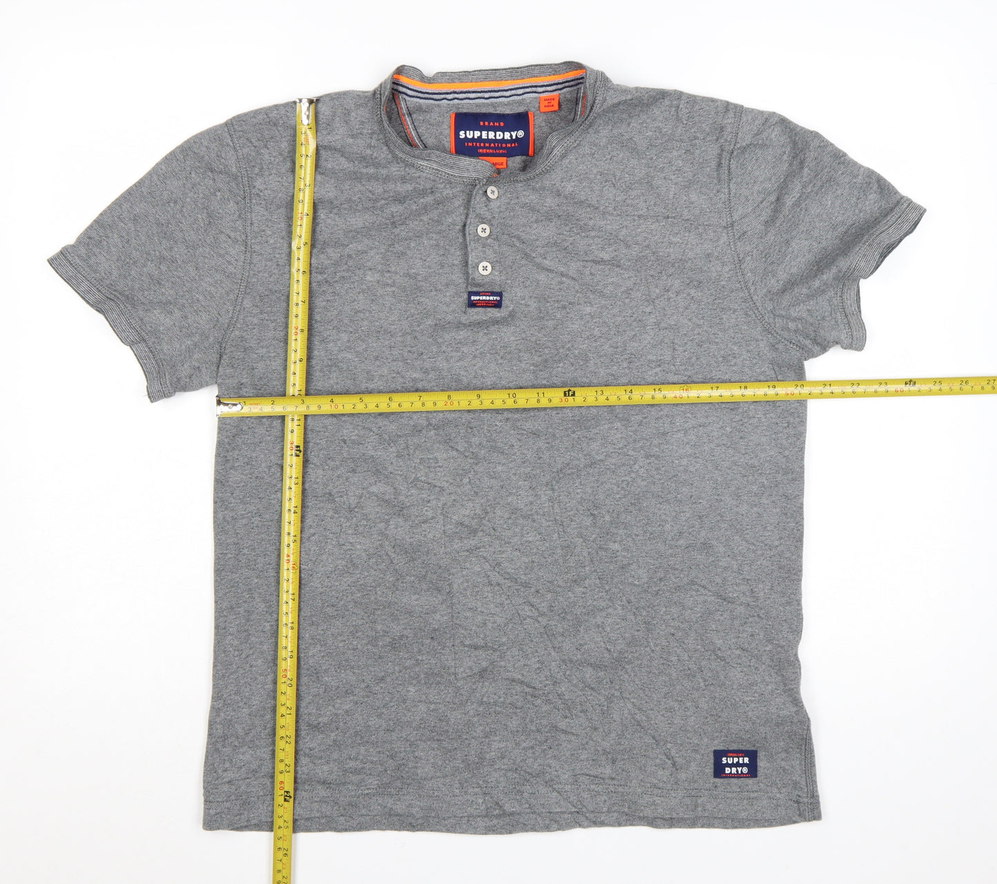 Superdry Men’s Grey Henley Short Sleeve Cotton T-Shirt 2XL