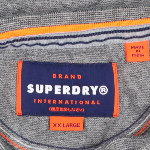 Superdry Men’s Grey Henley Short Sleeve Cotton T-Shirt 2XL