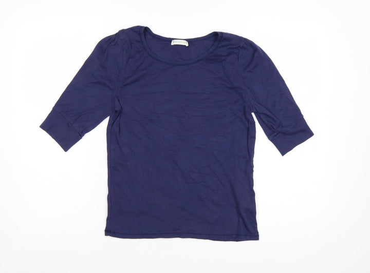 Whistles Women Blue Cotton 3/4 Sleeve Basic T-Shirt Size 14