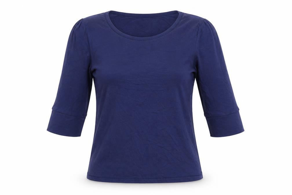 Front view of Whistles Women Blue Cotton 3/4 Sleeve Basic T-Shirt, size 14