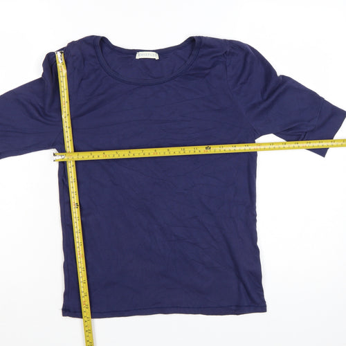 Whistles Women Blue Cotton 3/4 Sleeve Basic T-Shirt Size 14