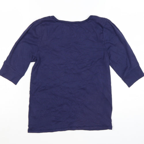 Whistles Women Blue Cotton 3/4 Sleeve Basic T-Shirt Size 14