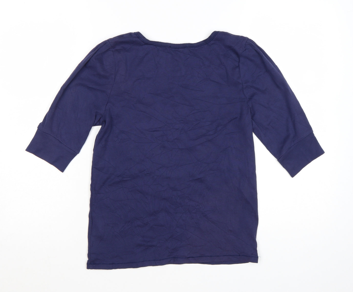 Whistles Women Blue Cotton 3/4 Sleeve Basic T-Shirt Size 14