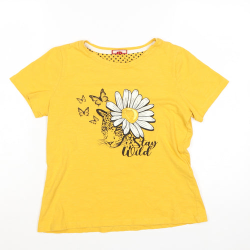 Joe Browns Women's Yellow Graphic T-Shirt Size 10 Short Sleeve Cotton