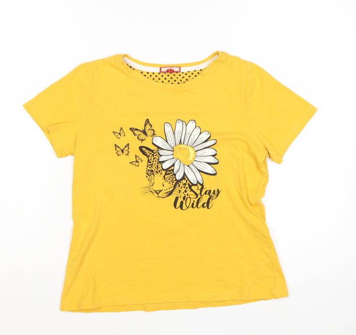 Joe Browns Women's Yellow Graphic T-Shirt Size 10 Short Sleeve Cotton