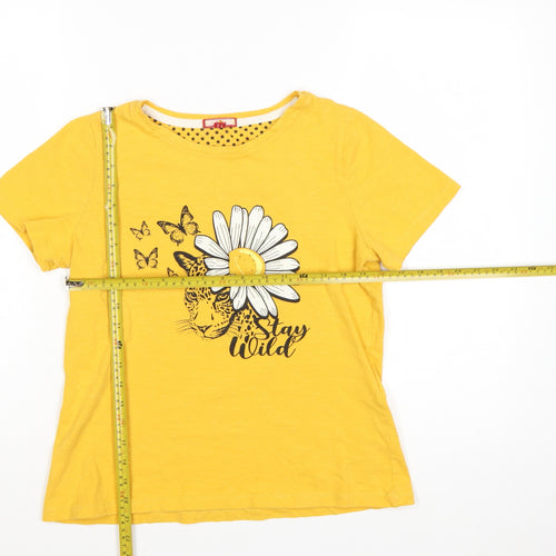 Joe Browns Women's Yellow Graphic T-Shirt Size 10 Short Sleeve Cotton
