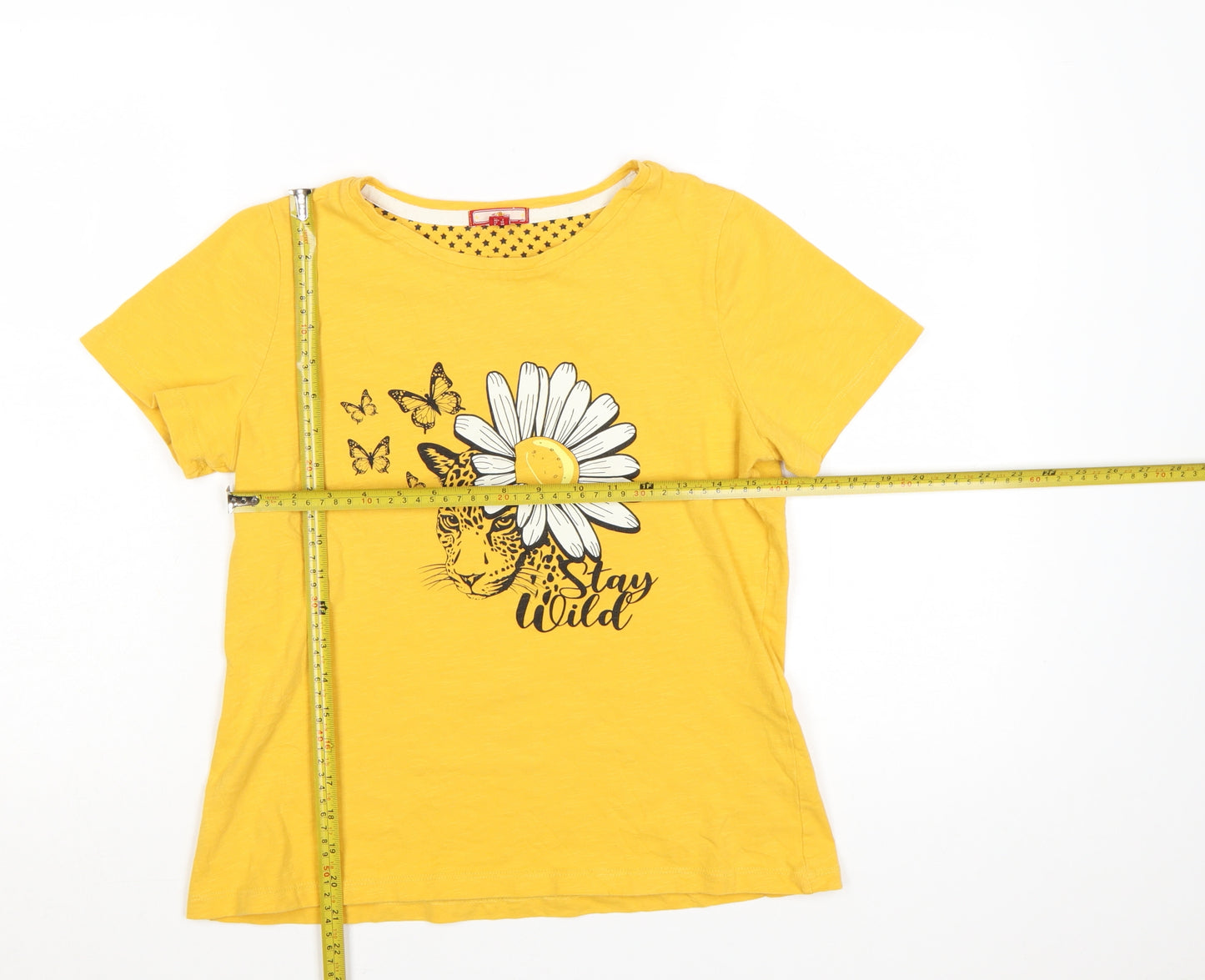 Joe Browns Women's Yellow Graphic T-Shirt Size 10 Short Sleeve Cotton