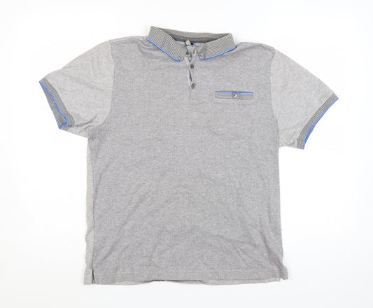 Ted Baker Men Grey Cotton Short Sleeve Polo Shirt Size L