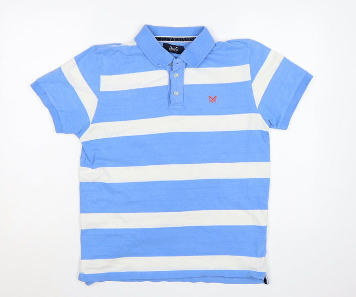 Crew Clothing Co. Men's Blue White Striped Cotton Polo Shirt M