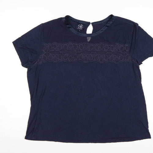 Ted Baker Women Blue Lace Detail Short Sleeve Viscose T-Shirt Size 18