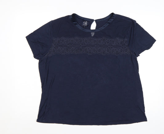 Ted Baker Women Blue Lace Detail Short Sleeve Viscose T-Shirt Size 18