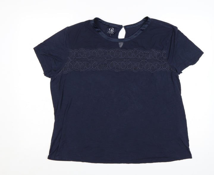 Ted Baker Women Blue Lace Detail Short Sleeve Viscose T-Shirt Size 18