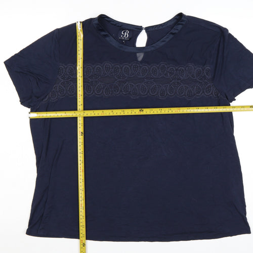 Ted Baker Women Blue Lace Detail Short Sleeve Viscose T-Shirt Size 18