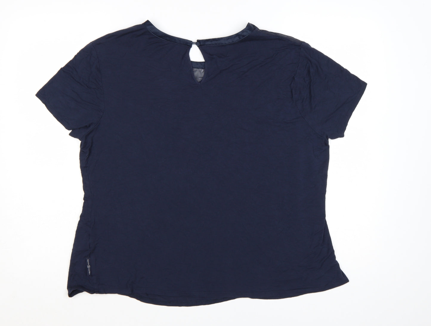 Ted Baker Women Blue Lace Detail Short Sleeve Viscose T-Shirt Size 18